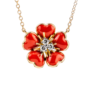 Petit Fleurs , Ring with diamonds and enamel