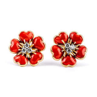 Petit Fleurs , Ring with diamonds and enamel