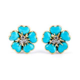 Petit Fleurs , Ring with diamonds and enamel