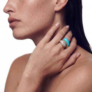 Gold rings featuring Hard stone and diamond ring worn