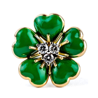 Petit Fleurs , Ring with diamonds and enamel