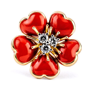 Petit Fleurs , Ring with diamonds and enamel