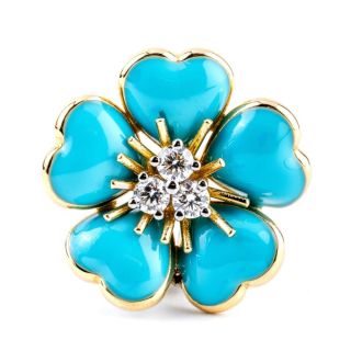 Petit Fleurs , Ring with diamonds and enamel