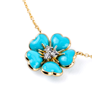 Petit Fleurs , Ring with diamonds and enamel