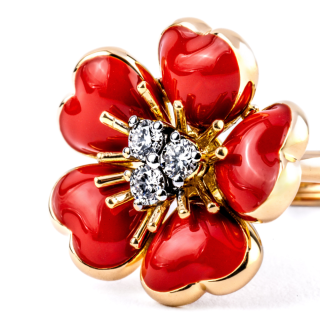 Petit Fleurs , Ring with diamonds and enamel