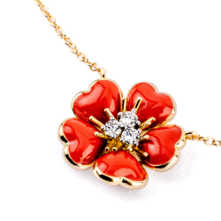 Petit Fleurs , Ring with diamonds and enamel
