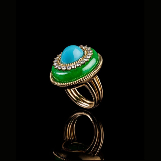 gold ring with jade, turquoise and diamonds