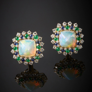 Astro, Hard stone, coloured gem and diamond earrings