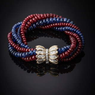 Torchon , Coloured gem and diamond bracelet