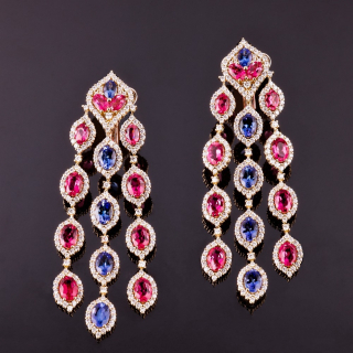Camelia, Coloured gem and diamond earrings