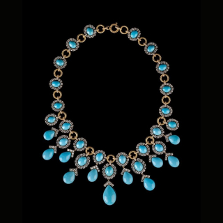 Gold Necklace with Arizona Turquoise and pavé diamonds