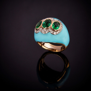 Greta, Coloured gem, diamond and enamel ring