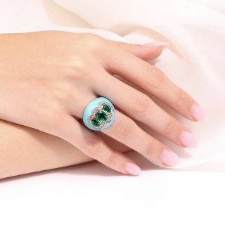 Greta, Coloured gem, diamond and enamel ring