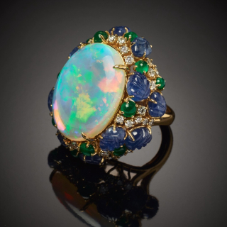 Luna, Hard stone, coloured gem and diamond ring