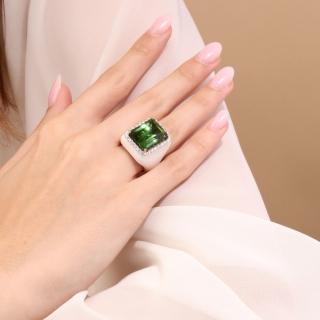 Mariasole, Coloured gem, diamond and inlay ring