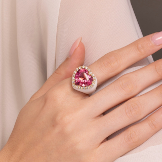 Mariasole, Coloured gem, diamond and inlay ring