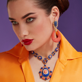 Salina, Hard stone, coloured gem and diamond earrings