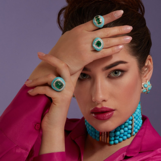 Greta, Coloured gem, diamond and inlay ring