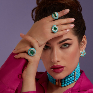 Greta, Coloured gem, diamond and enamel ring