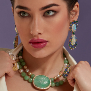 Melania, Pearl, hard stone and diamond necklace