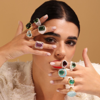 Mariasole, Coloured gem, diamond and inlay ring