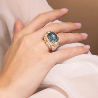 Acqua, Coloured gem, diamond and inlay ring