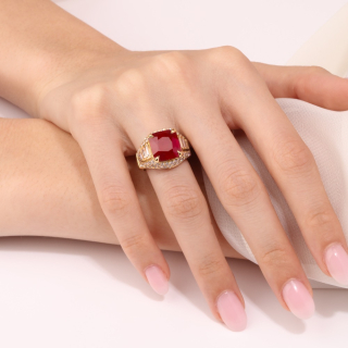Callas, Burmese cushion ruby and diamond ring
