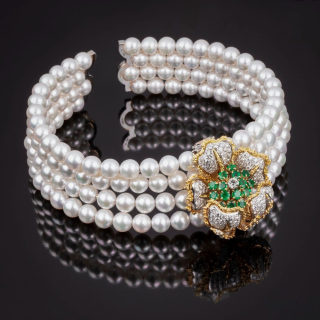 Annabella, Pearl, coloured gem and diamond choker