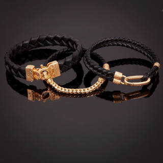 Bracelets, Leather and plated silver bracelets