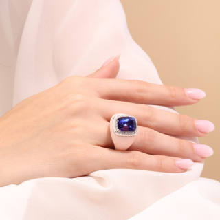 Flora, Coloured gem, diamond and inlay ring