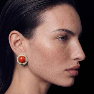 Capitonné, Coloured gem, hard stone and diamond earrings