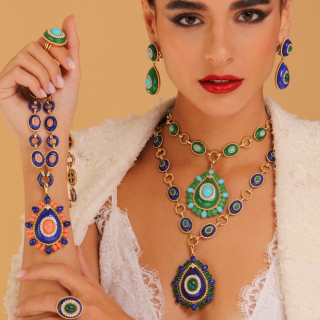 Goccia Di Mare, Jades, turquoises and diamonds sautoir