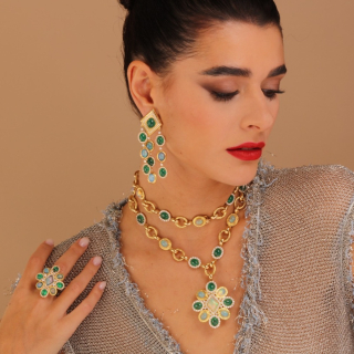 Fiordaliso , Gem coloured, hard stone and diamond earrings