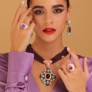 Ciclamino, Coloured gem, diamond and inlay ring