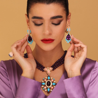 Lucrezia, Hard stone, coloured gem and diamond earrings