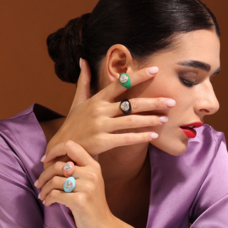 Arcobaleno, Diamond and inlay ring