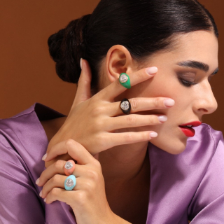 Arcobaleno, Diamond and inlay ring