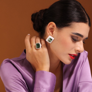 Mariasole, Coloured gem, diamond and inlay earrings