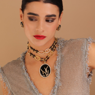 Anemone , Hard stone and diamond earrings