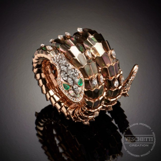 Snake, Hard stone, coloured gem, diamond and inlay bracelet