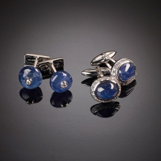 Cufflinks, A selection of cabochon cut sapphires cufflinks and diamonds