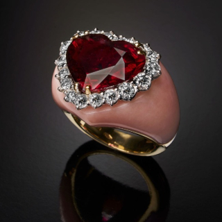 Maria Sole, Rubellite, pink opal inlay and diamonds ring