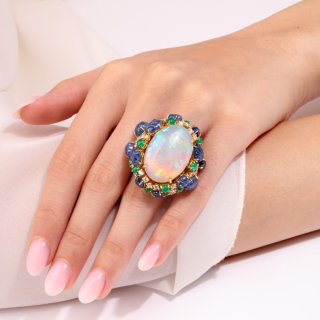 Luna, Hard stone, coloured gem and diamond ring