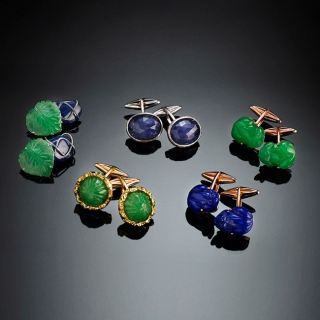 Cufflinks, A selection of jade, tanzanite and sapphires cufflinks