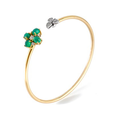 Gold Bracelet with green agate and diamonds