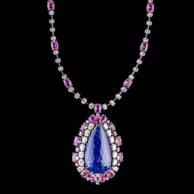 Impero, Necklace with a colored gemstone and diamond pendant.
