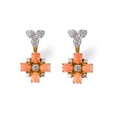 18kt Gold earrings with Arizona corals and Diamonds