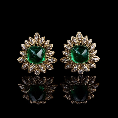 Paolina, Earrings with Zambian emeralds and diamonds