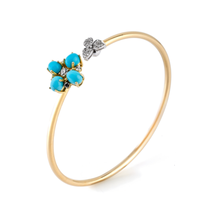 18 kt white and yellow gold bracelet featuring turquoise and brilliant cut diamonds