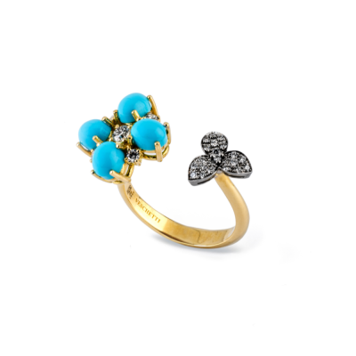 18kt white and yellow gold ring with turquoise and diamonds